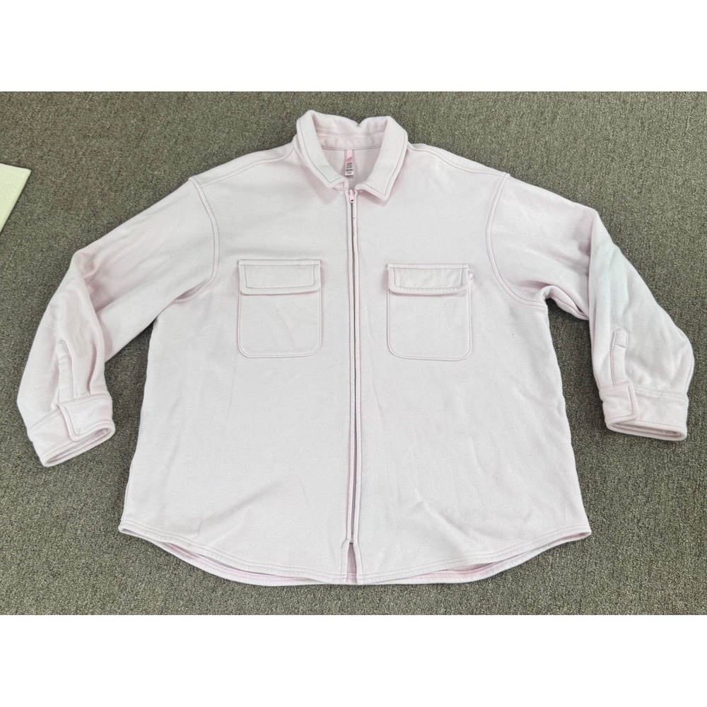 Skims Cotton Fleece Zip Front Shacket Pink Long Sleeve Jacket Womens Large